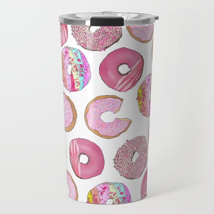 Cute Pink Sprinkle Confetti Watercolor Donuts Travel Mug