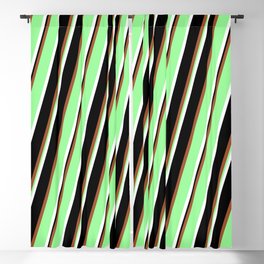 [ Thumbnail: Sienna, Green, White & Black Colored Lined Pattern Blackout Curtain ]
