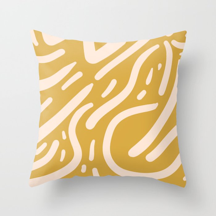Earthy Mustard Yellow and Light Peach tribal inspired modern pattern Throw Pillow