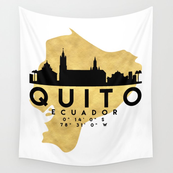 QUITO ECUADOR SILHOUETTE SKYLINE MAP ART Wall Tapestry by deificus Art 