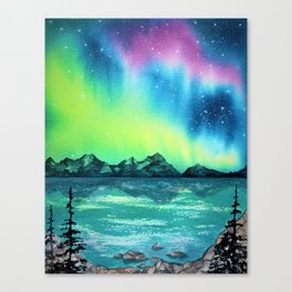 Northern Lights Watercolor Landscape Painting Canvas Print By
