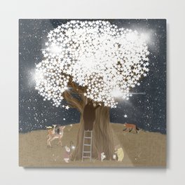 the starlight tree Metal Print | Girlsroomdecor, Fauna, Moonandstars, Childrenswallart, Adventuretheme, Curated, Cuteillustrations, Neutralnurseryart, Babynurserydecor, Whimsicalwallart 