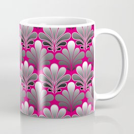 Art Deco Shell Pattern, Silver Gray and Fuchsia Pink Coffee Mug | Silvergray, Silverandfuchsia, Metallicsilver, Graphicdesign, Seashell, Retro, Vintage, Shell, Silvergradient, Silver 