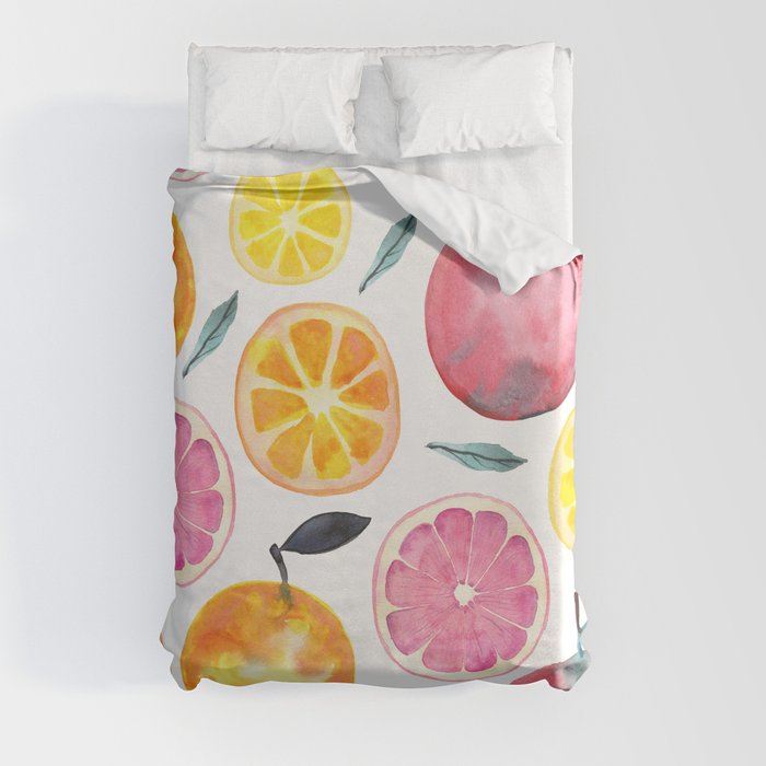 Summer Fruits Watercolor Pattern Duvet Cover