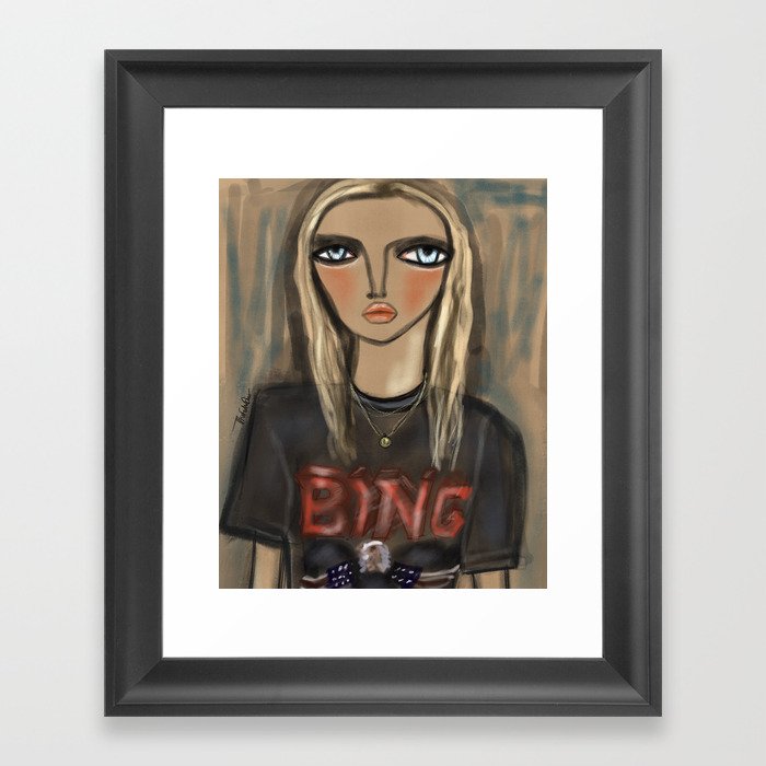 girl wearing vintage t shirt Framed Art Print