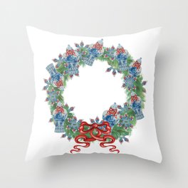 Green Red Wreath 2021 Christmas Ginger Jars Throw Pillow