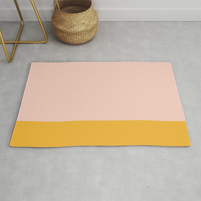 Blush Pink and Mustard Yellow Minimalist Color Block Rug