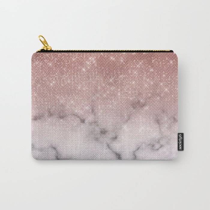 Rose Gold Sequin Glitter White Marble Ombre Carry-All Pouch