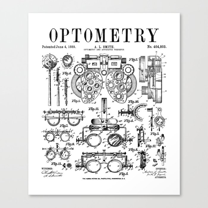 Optometrist Optometry Eye Doctor Tools Vintage Patent Print Canvas Print