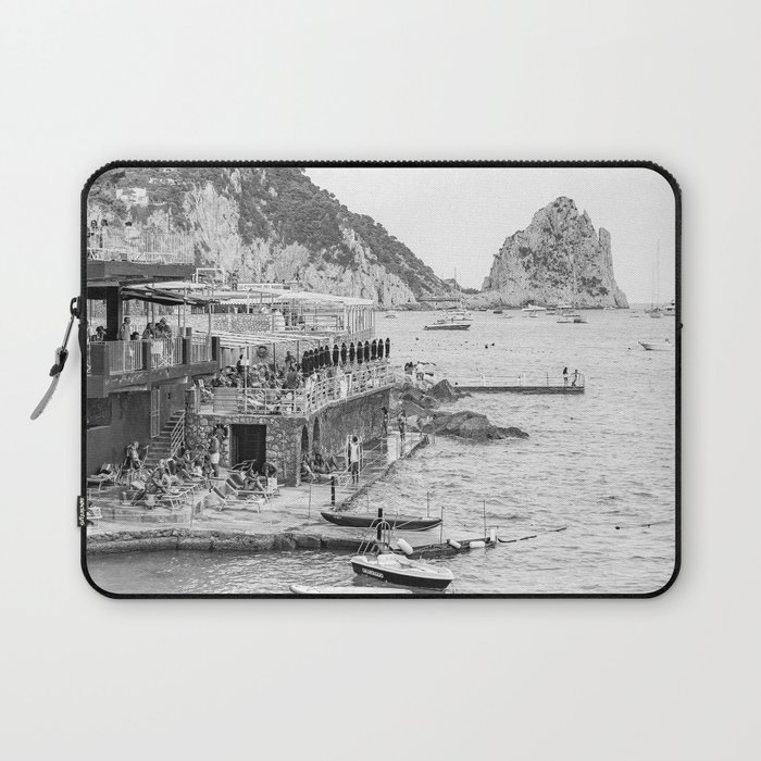 Capri Beach Day Photo | Black and White Travel Photography Art Print | Landscape Photography in Italy Laptop Sleeve