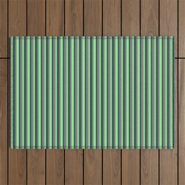 [ Thumbnail: Dark Slate Gray, Light Green, and Grey Colored Striped/Lined Pattern Outdoor Rug ]