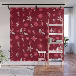 Christmas Poinsettia Flower And Cherry  Wall Mural