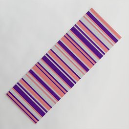 [ Thumbnail: Light Coral, Light Gray & Indigo Colored Lines Pattern Yoga Mat ]