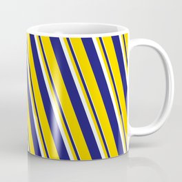 [ Thumbnail: Mint Cream, Midnight Blue & Yellow Colored Lines/Stripes Pattern Coffee Mug ]