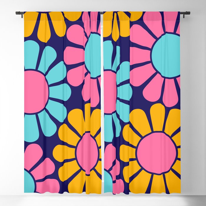 1960s Style Colourful Neon Daisy Flowers Blackout Curtain
