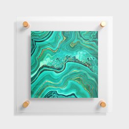 Emerald Green + Gold Abstract Geode Ripples Floating Acrylic Print