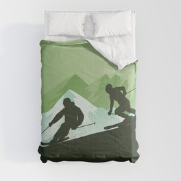 Winter Sport - Best Skiing Design Ever - Green Background Comforter