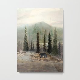 Mountain Black Bear Metal Print | Watercolor, Painting, Winter, Sky, Mountain, Stones, Tourism, Pine, Art, Lake 
