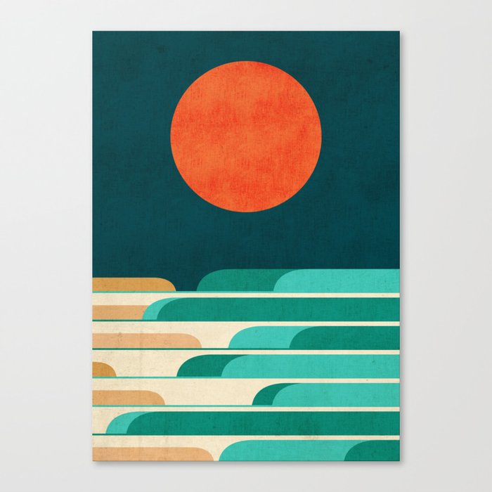 Chasing wave under the red moon Canvas Print