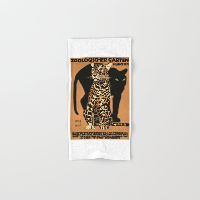 1912 GERMANY Munich Zoo Leopard And Panther Poster Hand & Bath Towel