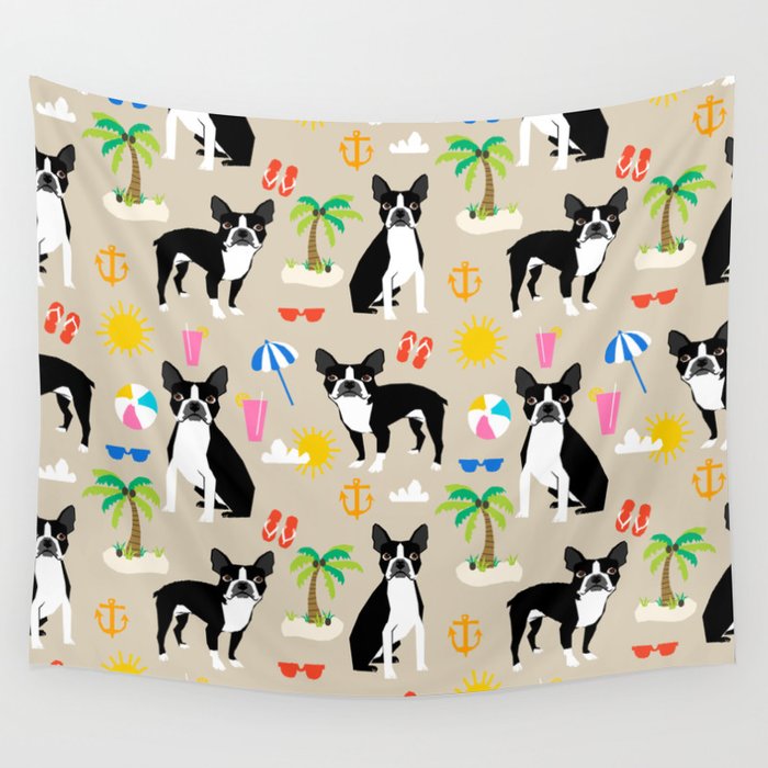 Boston Terrier beach summer vacation dog breed gifts must have boston terriers Wall Tapestry