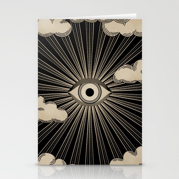 Radiant eye minimal sky with clouds - black and gold Stationery Cards