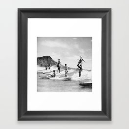 Vintage Hawaii Tandem Surfing Framed Art Print