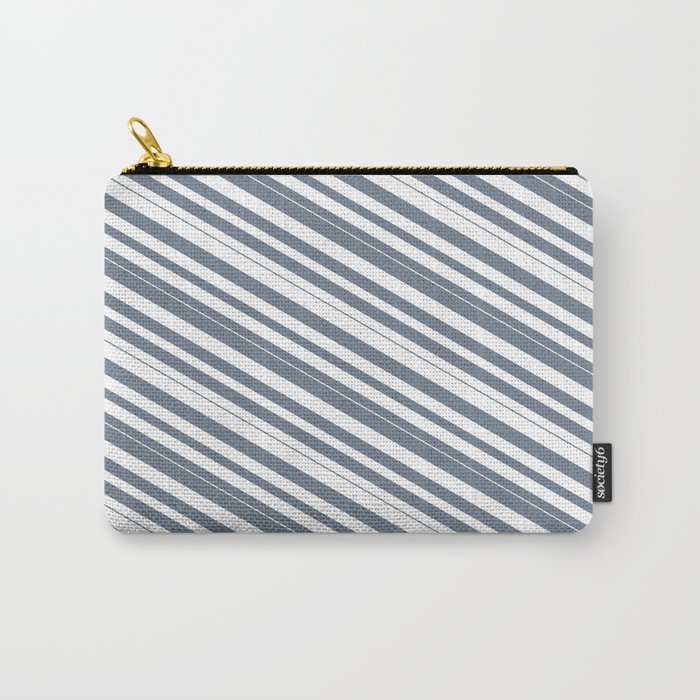 White & Slate Gray Colored Lined/Striped Pattern Carry-All Pouch