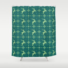 Christmas Vintage Green Blue Deer Shower Curtain