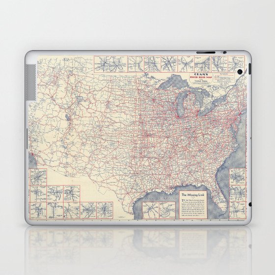  Paved Road Map of the United States 1930 - Vintage Illustrated Map Laptop & iPad Skin