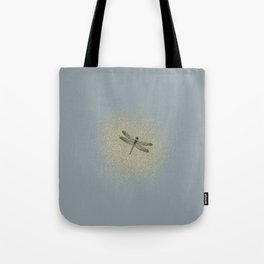Sketched Dragonfly and Golden Fairy Dust on Greenish Gray Tote Bag