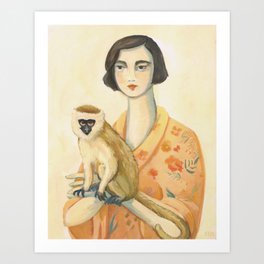 A Lady & A Monkey Art Print