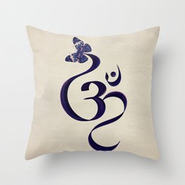 OM symbol and Butterfly - watercolor Throw Pillow