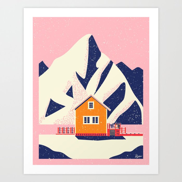 A Winter House in Norway Art Print