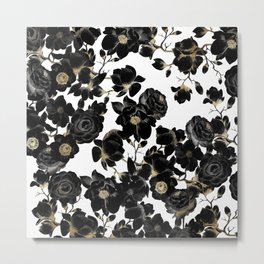 Modern Elegant Black White and Gold Floral Pattern Metal Print