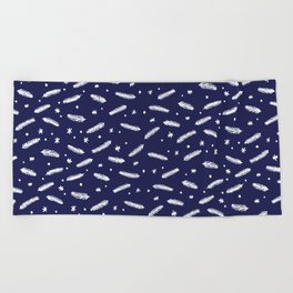 Christmas branches and stars - blue and white Beach Towel