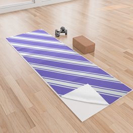[ Thumbnail: Slate Blue & Mint Cream Colored Pattern of Stripes Yoga Towel ]