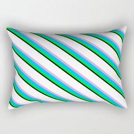 [ Thumbnail: Vibrant White, Plum, Deep Sky Blue, Lime & Black Colored Stripes Pattern Rectangular Pillow ]