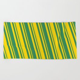 [ Thumbnail: Yellow and Sea Green Colored Striped Pattern Beach Towel ]
