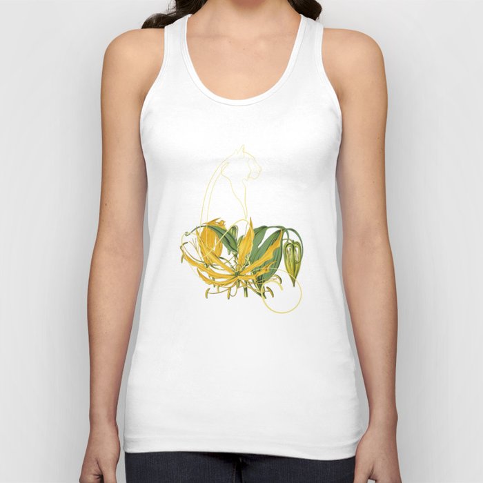 Yellow Lily Line Art Sitting Tiger Tank Top