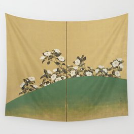 Camelias - Japanese Edo Period 2-Panel Screen Wall Tapestry