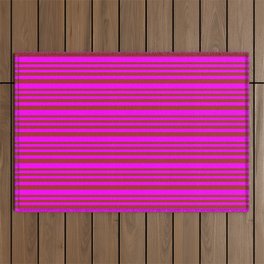 [ Thumbnail: Brown & Fuchsia Colored Striped/Lined Pattern Outdoor Rug ]