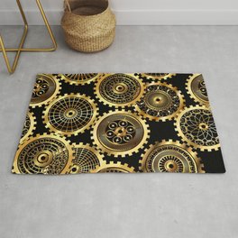 Steampunk Gold Cogs Cog Victorian Antique Gears Area & Throw Rug