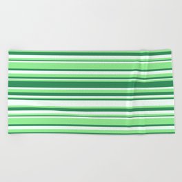 [ Thumbnail: Light Green, Sea Green & Mint Cream Colored Striped Pattern Beach Towel ]
