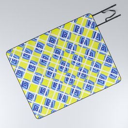Hand Drawn Lemon Yellow Blue Diamond Argyle Pattern Picnic Blanket