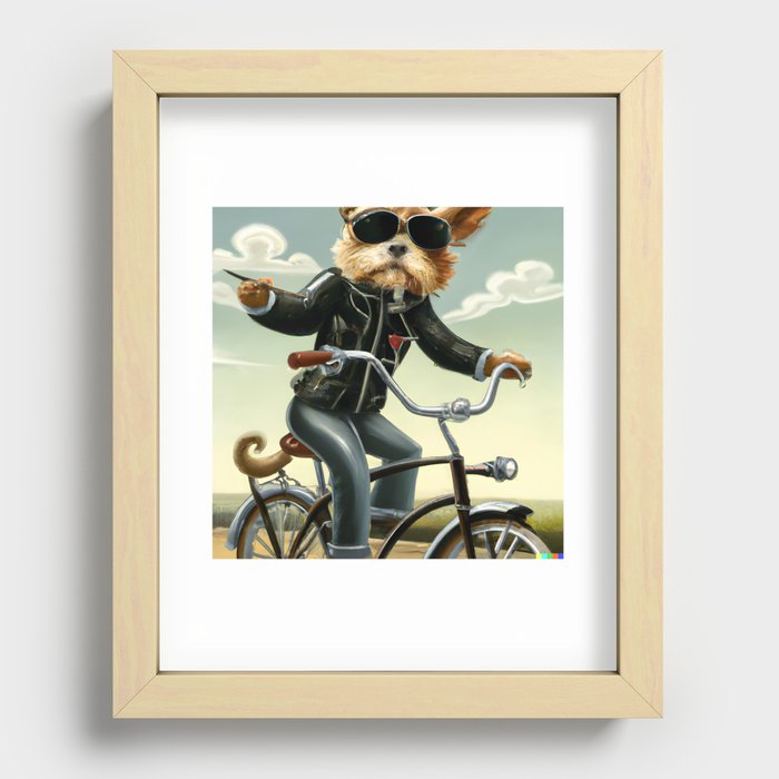 Anthropomorphic dog riding a bicycle Recessed Framed Print