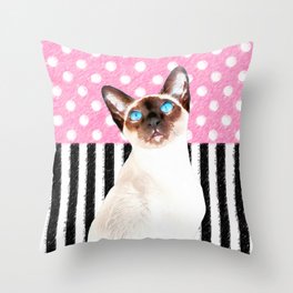 Siamese Cat Polka Pink Throw Pillow