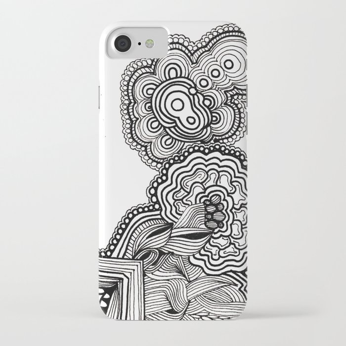 Black and White Flower Brain iPhone Case