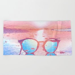 sunset glasses blush pink and blue impressionism painted realistic still life Beach Towel