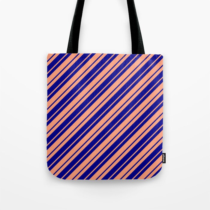 Dark Blue and Light Salmon Colored Lined Pattern Tote Bag